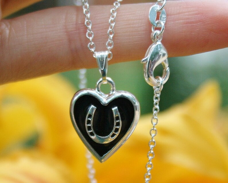 Horseshoe Charm Sterling Silver Plt Horse Shoe Heart Pendant Etsy