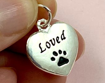 Loved Heart Paw Print Charm 1 5 10 pcs Sterling Silver Plate Pendant Pet Cat Dog Lover Memorial Gift Necklace Bracelet Earrings Jewelry Loss