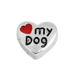 I Love My Dog Floating Charm for Glass Locket Jewelry Necklace Heart Floater Tiny Puppy Luv Dogs Valentine Silver Living Memory Magnetic