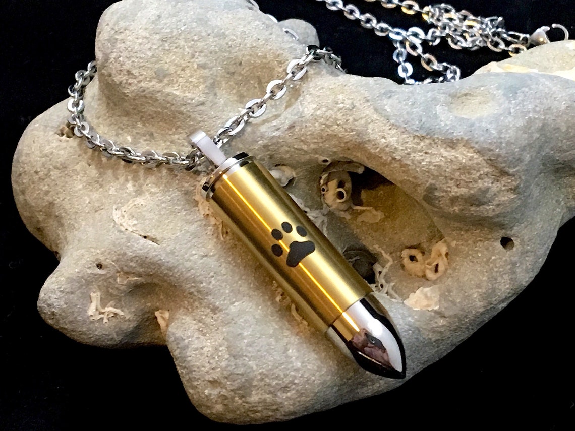 Mens Pet Cremation Jewelry Gold Bullet for Ashes Urn Necklace Etsy