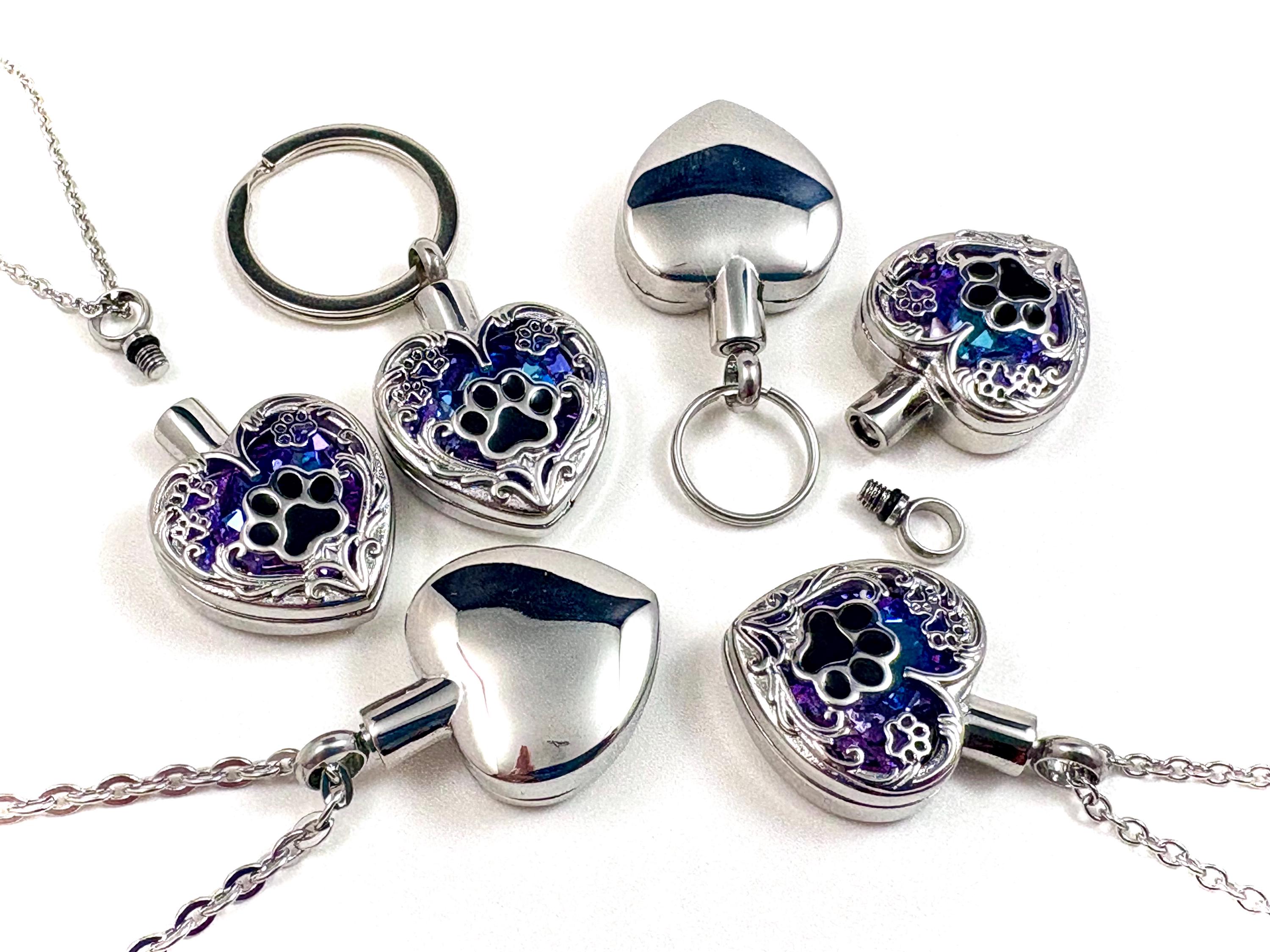 Purple Silver Paw Print Pet Cremation Jewelry for Ash Urn Necklace Ash ...