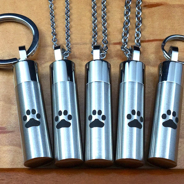 Man's Silver Vial Pet Urn Necklace LARGE Cylinder Pendant Jewelry Holds Ashes Cat Dog Cremation With or Without Chain Pet Memorial Gift Mens