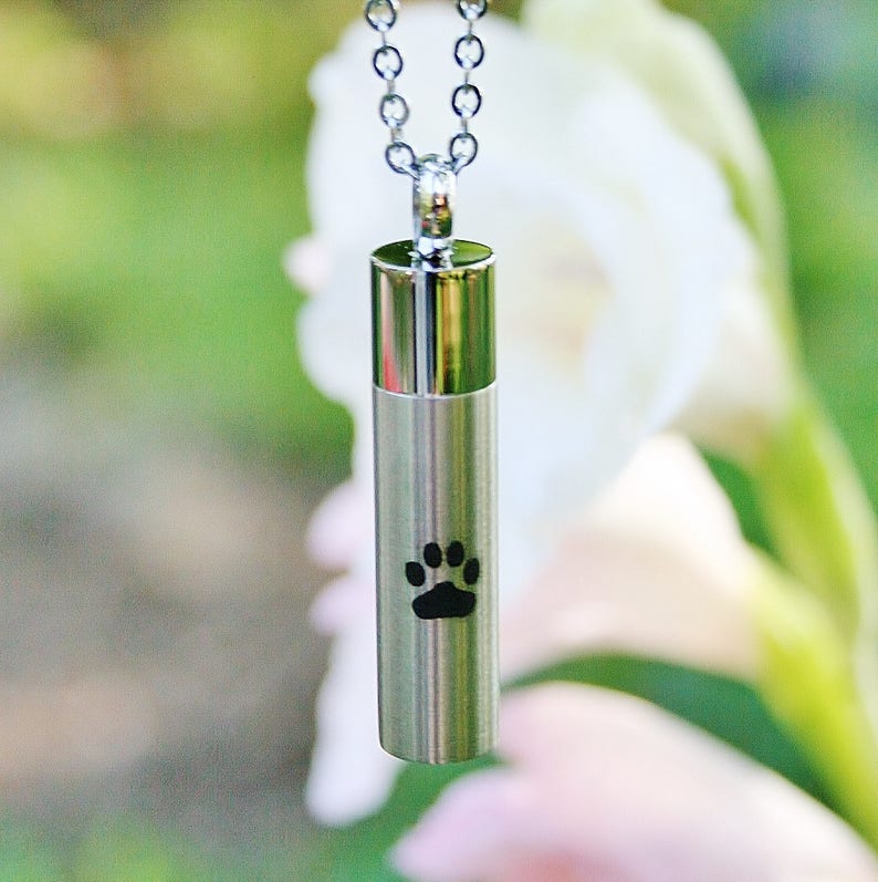 Urn Paw Print Vial Cremation PENDANT or NECKLACE Holds Cremains Ashes ...