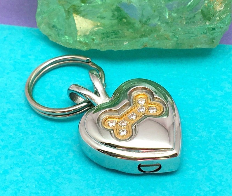 Dog Pet Urn Necklace Pendant Jewelry Gold Crystal Bone In Silver Heart Holds Ashes Cremation With or Without Chain Memorial Gift Ladies Love