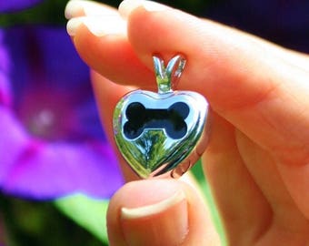 Urn Dog Bone Heart Cremation PENDANT or NECKLACE Holds Cremains Ash Locket Puppy In Memory of Beloved Pet Mens Ladies Children Unisex Gift