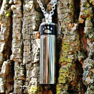 Mens Pet Cremation Jewelry LARGE VIAL for Ashes Urn Necklace Ash Pendant Dog Cat Paw Print Memorial Gift Stainless Steel Chain Loss Loved