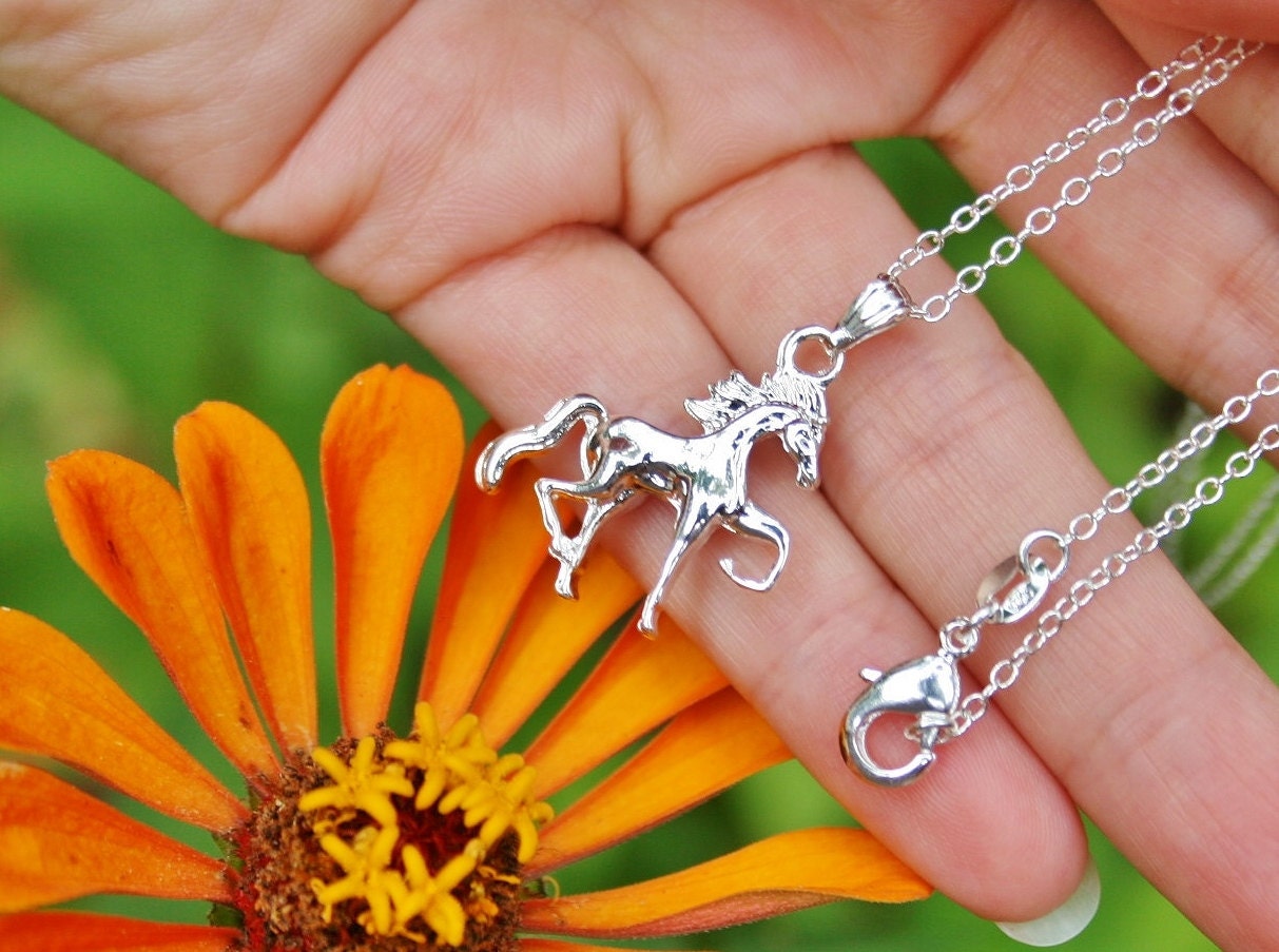 Horse Necklace Jewelry Sterling Silver .925 Chain W Plated Etsy