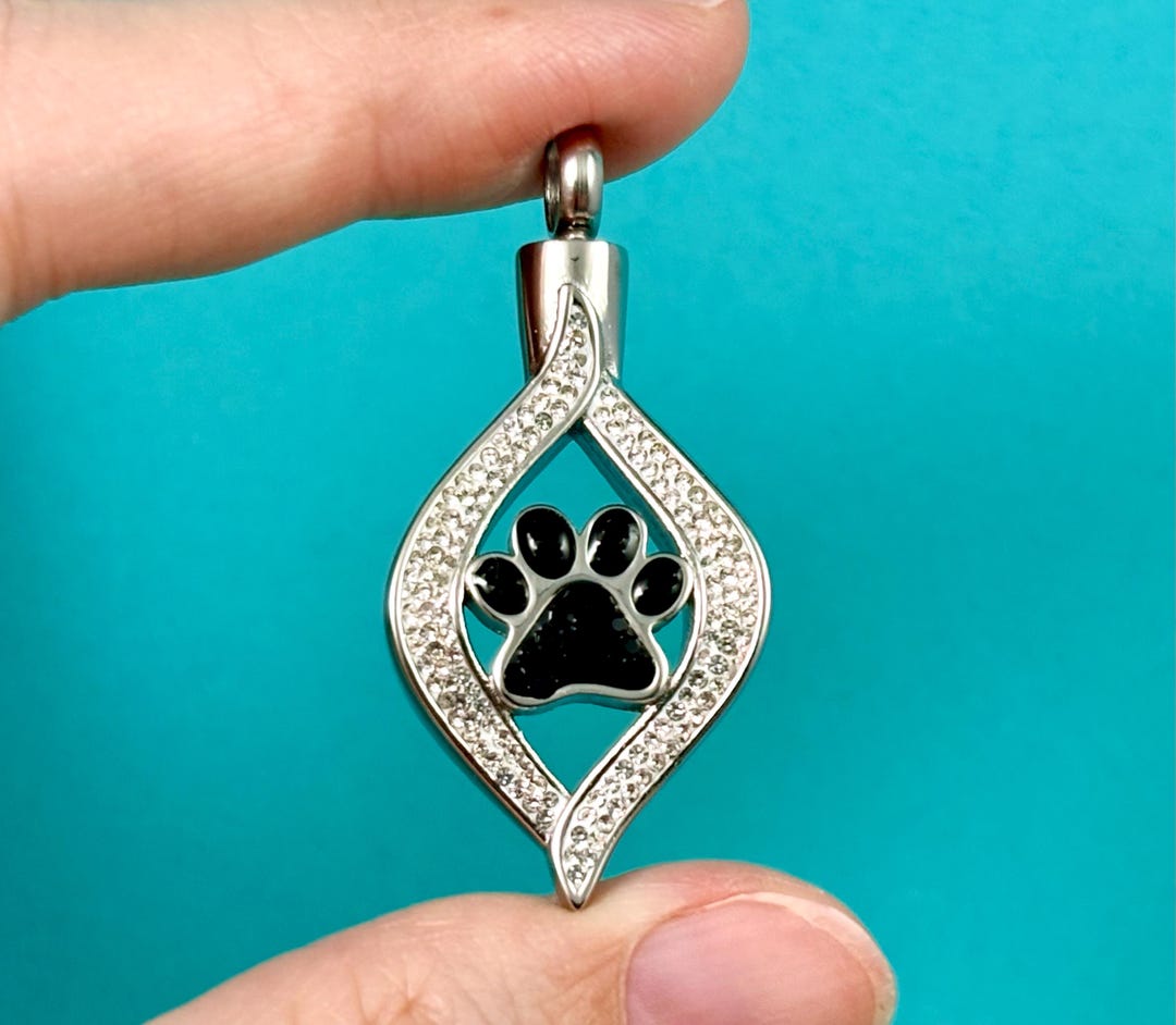 Crystal Sparle Paw Print Pet Cremation Urn PENDANT or NECKLACE Ash ...