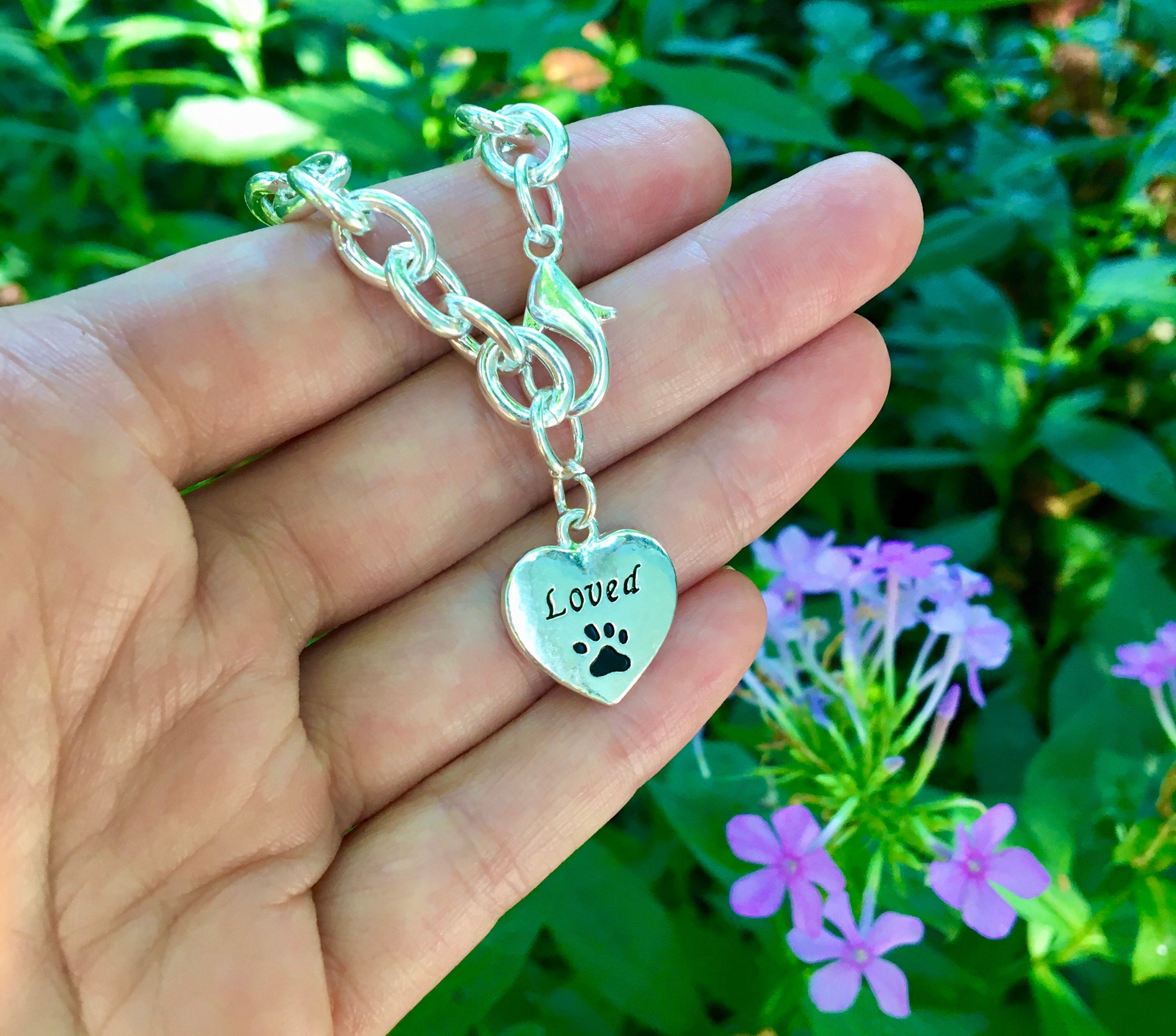 Pet Memorial Charm Bracelet Jewelry Silver Chain Loved Paw Print Loss ...
