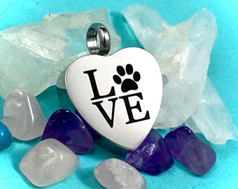 Pet Cremation Urn PENDANT or NECKLACE Ash Jewelry LOVE Paw Print Always In My Heart Cat Dog Ashes Holds Cremains Memorial Gift Loss Loved