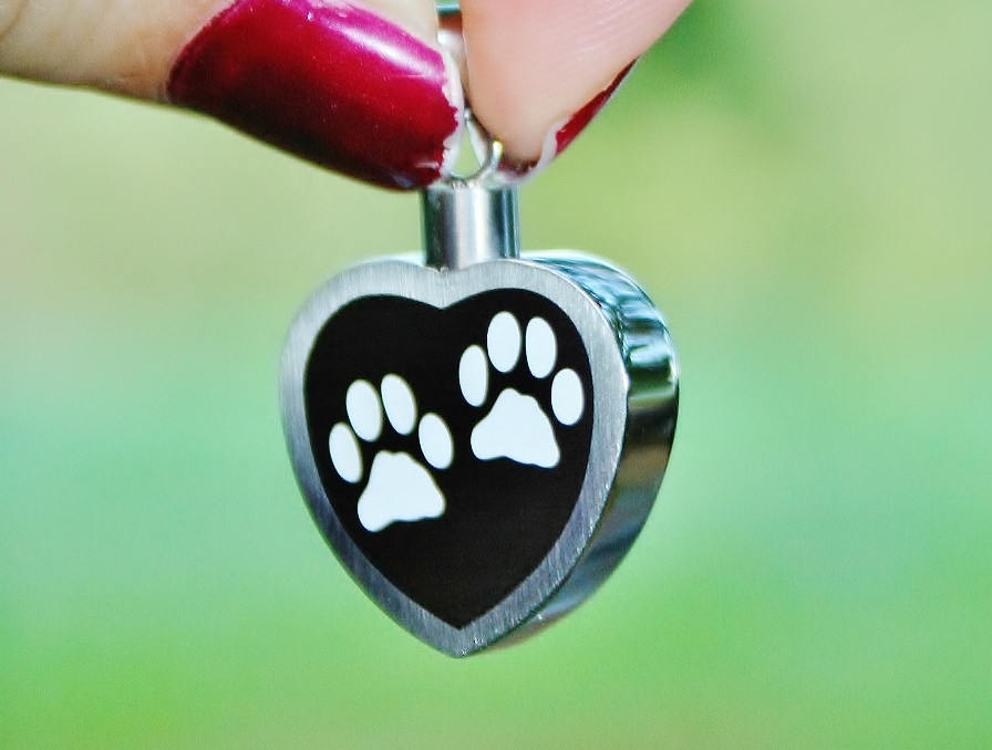2 Paw Prints on My Heart Pet Cremation Jewelry for Ashes Urn Necklace ...