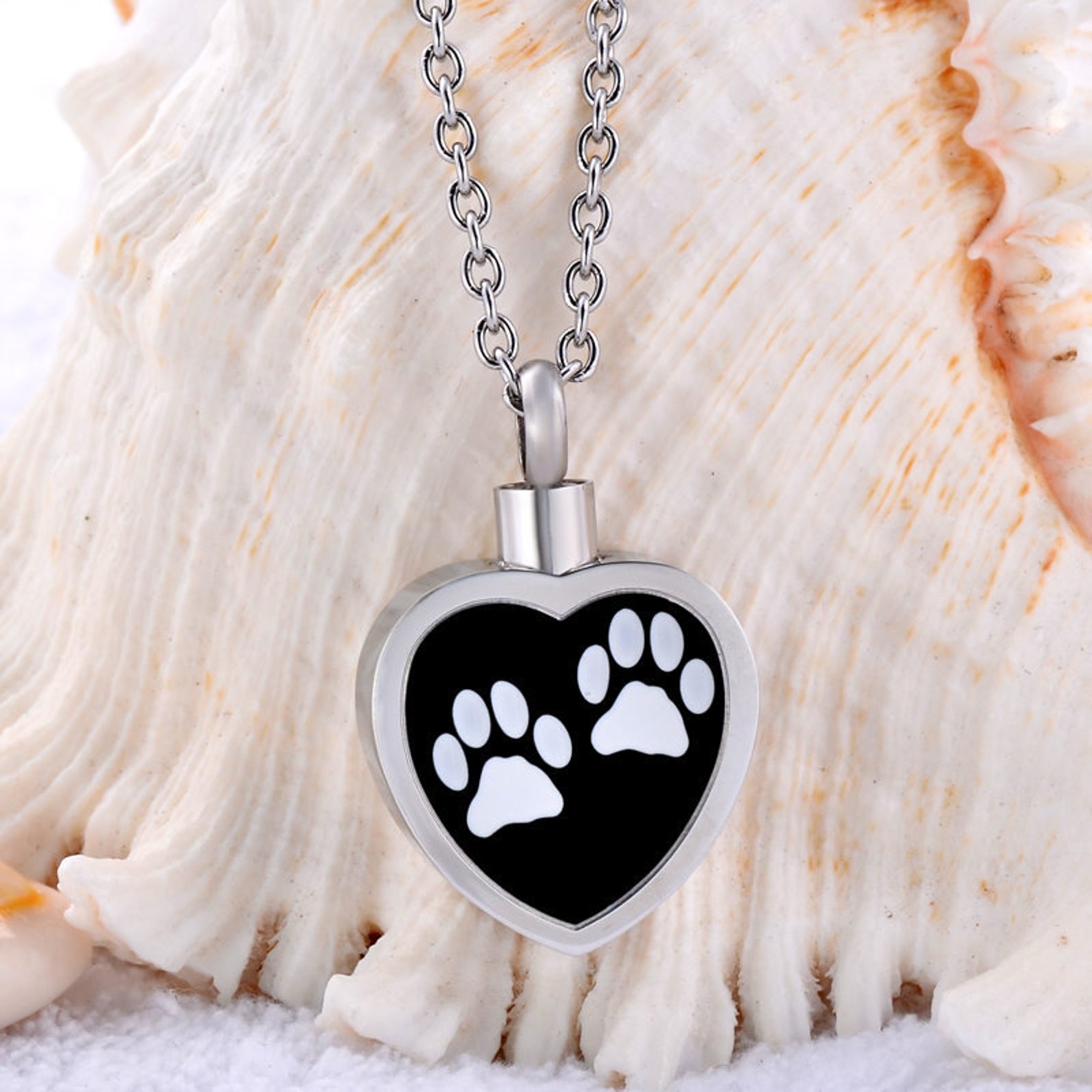 2 Paw Prints on My Heart Pet Cremation Jewelry for Ashes Urn Necklace ...