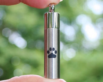 Urn Paw Print Vial Cremation PENDANT or NECKLACE Holds Cremains Ashes Ash Locket Dog Cat Pawprint In Memory of Beloved Pet Loss Memorial