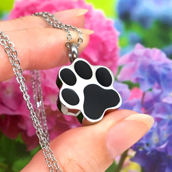 Paw Print Pet Cremation Jewelry for Ashes Urn Necklace Ash Pendant Dog Cat Pawprint Memorial Gift Stainless Steel Chain Loss Small Silver