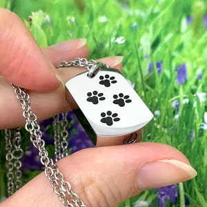 Men's Dog Tag Pet Cremation Jewelry Four Paw Prints for Ashes Urn Ashes ...