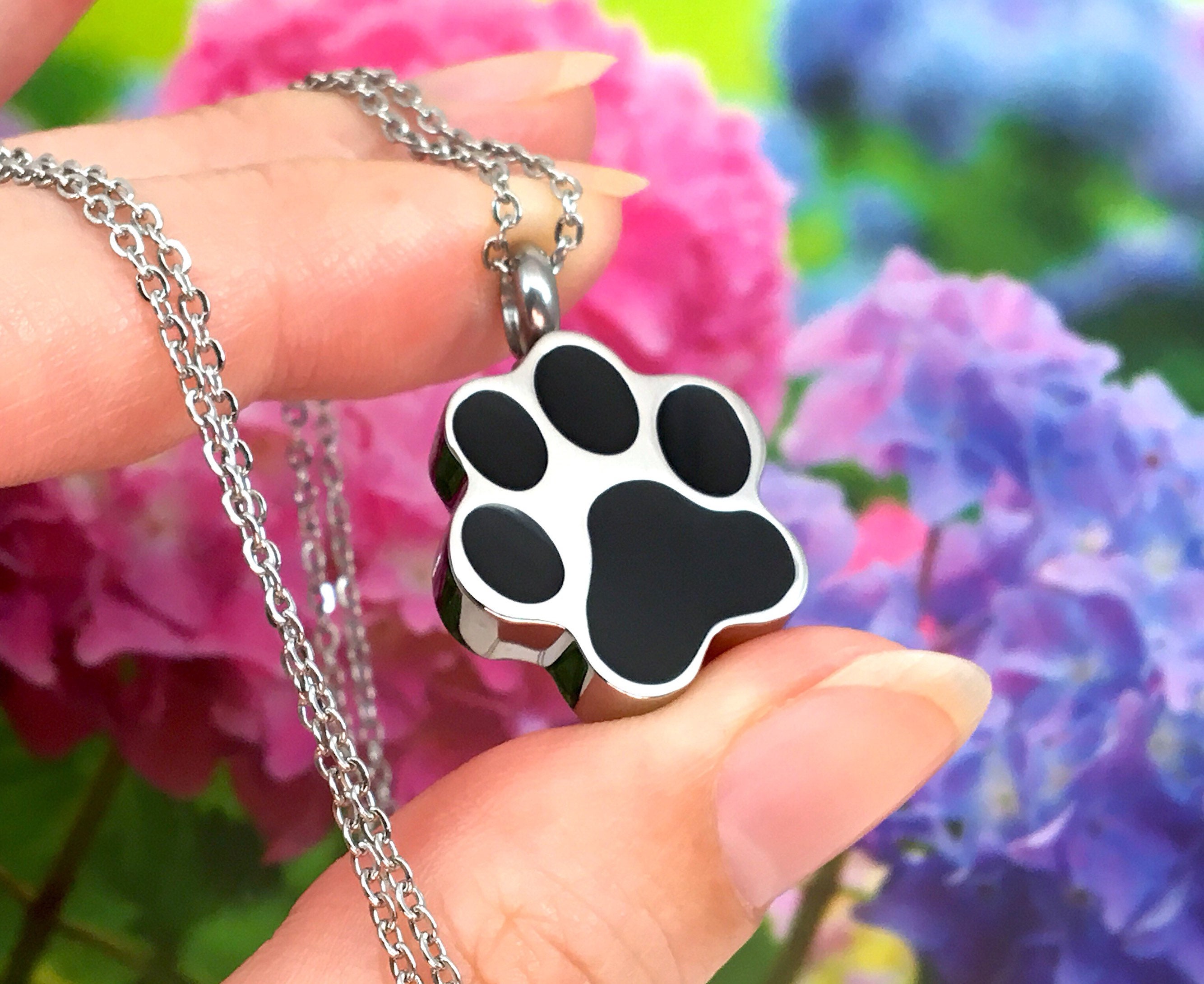 Urn Paw Print Cremation PENDANT or NECKLACE Holds Cremains Ash Locket ...