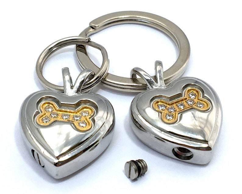 Dog Pet Urn Necklace Pendant Jewelry Gold Crystal Bone In Silver Heart Holds Ashes Cremation With or Without Chain Memorial Gift Ladies Love