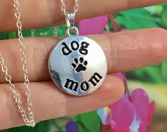 Dog Mom Necklace Jewelry Sterling Silver .925 Chain w plated Charm Pendant Paw Print Ladies Girls Heart Puppy Lover Birthday Gift Adoption