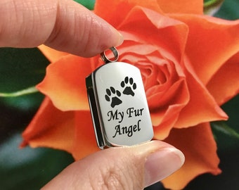 My Fur Angel Paw Print Pet Cremation Urn PENDANT OR NECKLACE Ash Jewelry Ashes Best Friend Cat Dog Holds Cremains Memorial Gift Loss Loved