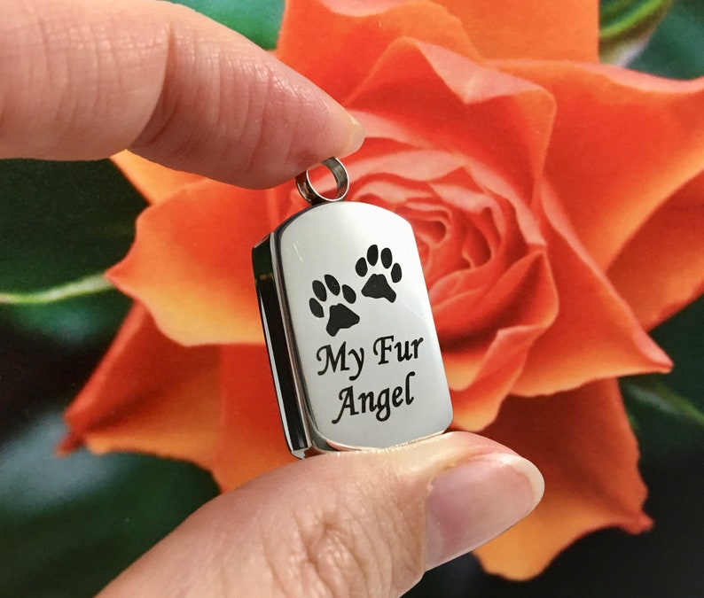 My Fur Angel Paw Print Pet Cremation Urn PENDANT OR NECKLACE Ash Jewelry Ashes Best Friend Cat Dog Holds Cremains Memorial Gift Loss Loved