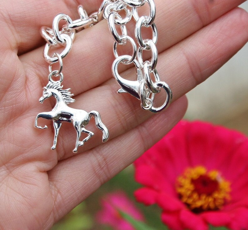 Horse Charm Bracelet Sterling Silver Plt Chain Trotting Etsy