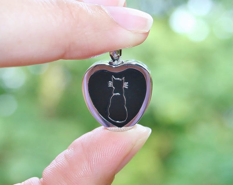 Black Cat Heart Pet Cremation Jewelry for Ashes Urn Necklace Etsy