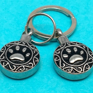 Round Celtic Paw Print Key Ring Cremation Jewelry Urn for Ash Pendant Necklace Chain Pawprint Pet Dog Cat Memorial Gift Men Women Mandala