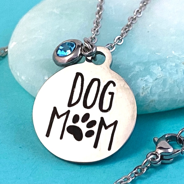 Dog Mom Charm Necklace December Birthstone Jewelry Birthday Gift for Her Tiny Faceted Turquoise Blue Zircon Colored Stone Dangle Pet Mama