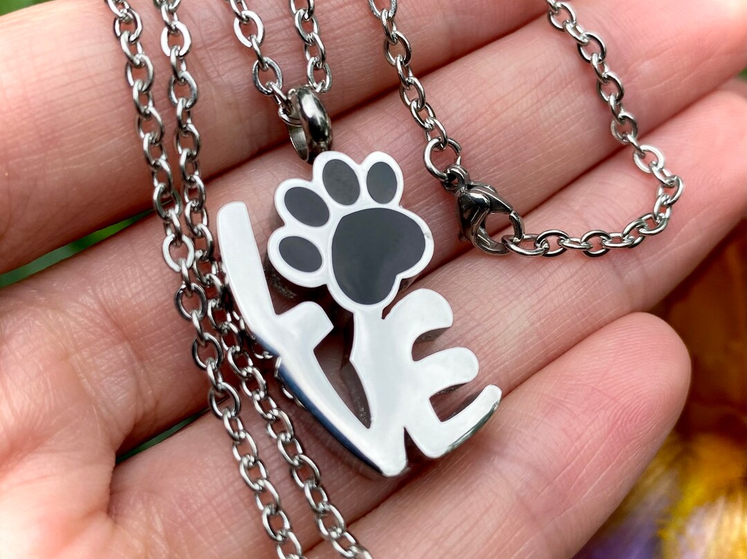 LOVE Paw Print Pet Cremation Jewelry Urn Vial for Ashes Urn Necklace ...