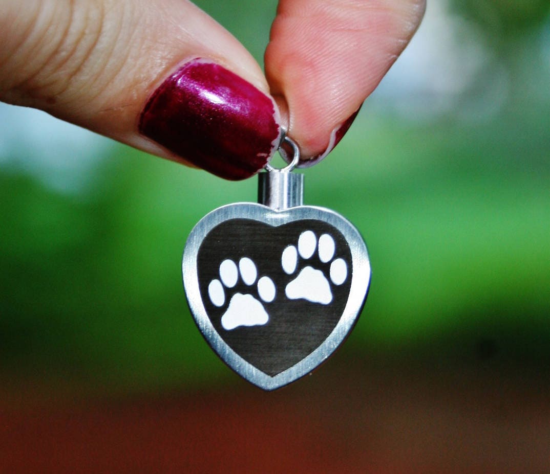 2 Paw Prints on My Heart Pet Cremation Jewelry for Ashes Urn Necklace ...