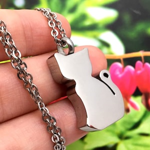 Silver Cat Pet Cremation Jewelry for Ashes Urn Necklace Ash Pendant Kitten Kitty Memorial Gift Stainless Steel Chain Loss Ladies Girls Love