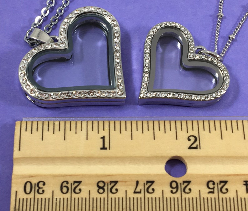 Heart Shaped Glass Locket NECKLACE for Floating Charms LARGE or SMALL Choose Size Magnetic w Chain Starter Set Blank Empty Crystals Frame