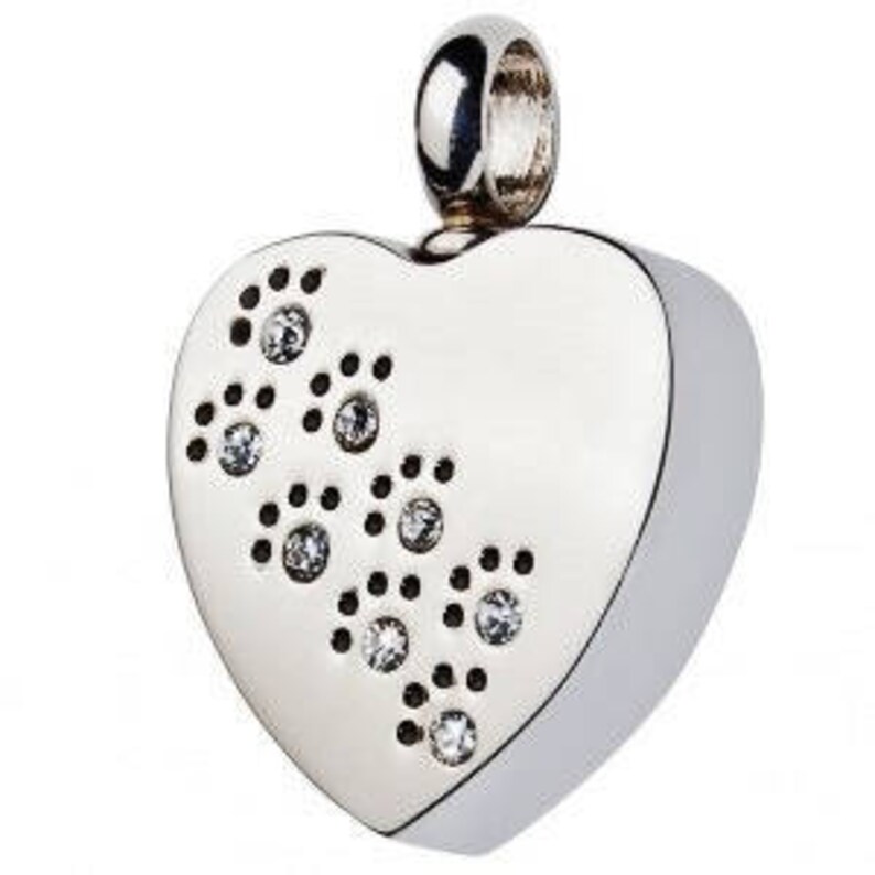 Crystals Paws on My Heart Pet Cremation Jewelry for Ashes Urn Necklace Ash Pendant Dog Cat Pawprint Memorial Gift Stainless Steel Chain Loss