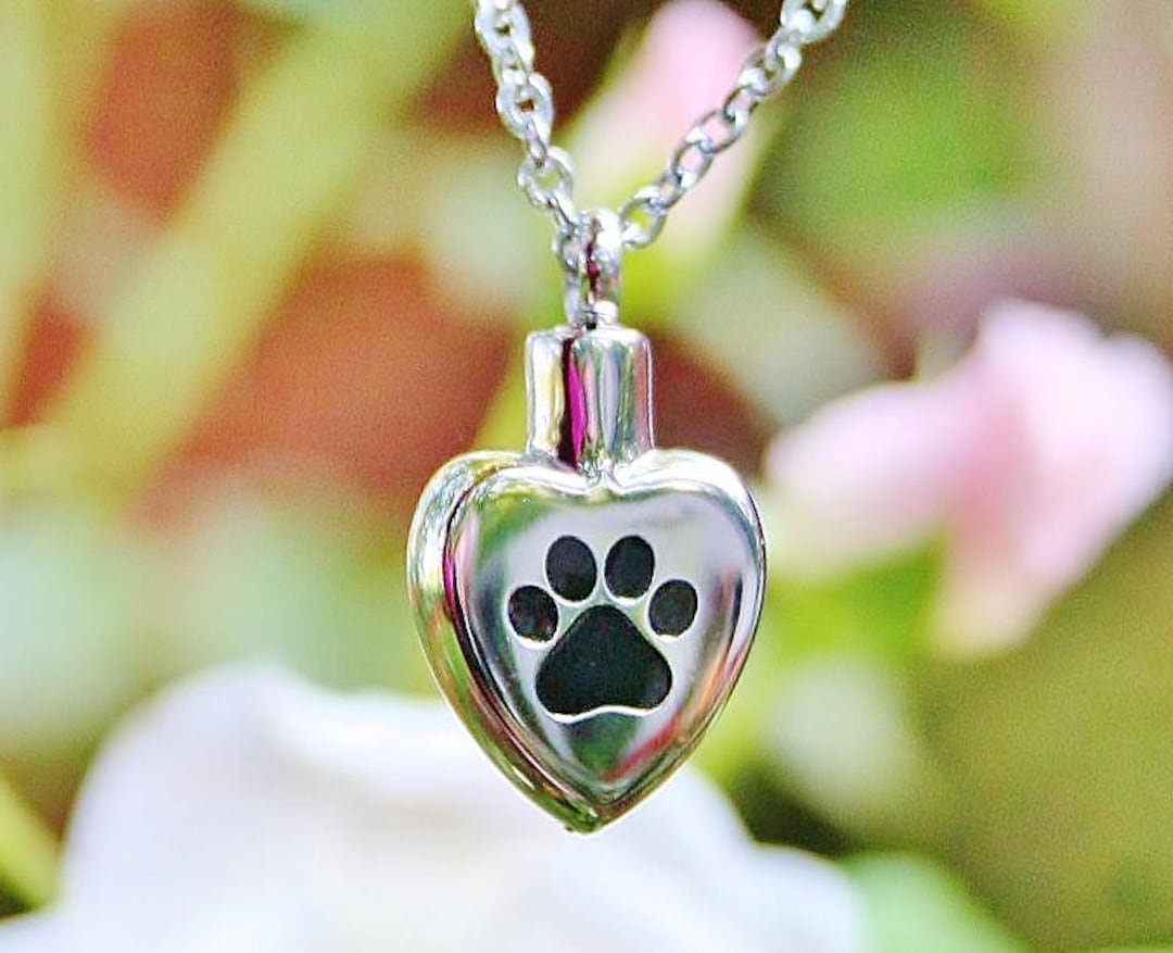Paw Print on My Heart Pet Cremation Jewelry for Ashes Urn Necklace