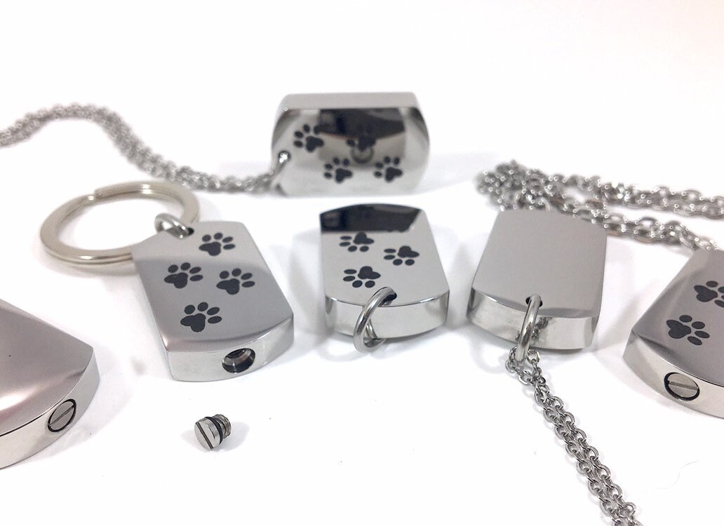 Men's Dog Tag Pet Cremation Jewelry Four Paw Prints for Ashes Urn Ashes ...