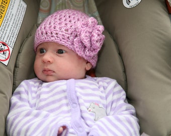 baby hat with flower and booties