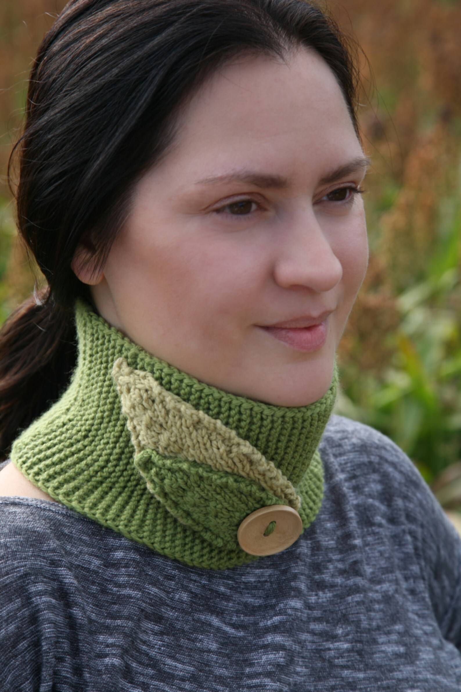Knitting Pattern Cowl Neck Warmer or Headband With Leaves/leaf reversible Baby, Child, Toddler
