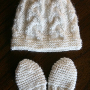 KNITTING PATTERN - Cable hat and mittens (3-6 months) - newborn, baby girl or baby boy