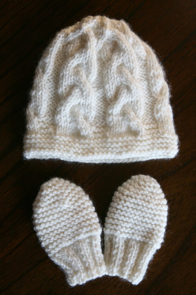 KNITTING PATTERN Cable Hat and Mittens 36 Months Newborn, Baby Girl or Baby Boy Etsy