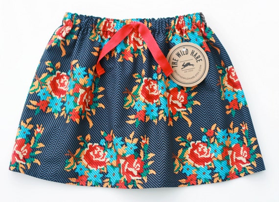 Items similar to Navy Floral Bouquet Skirt on Etsy