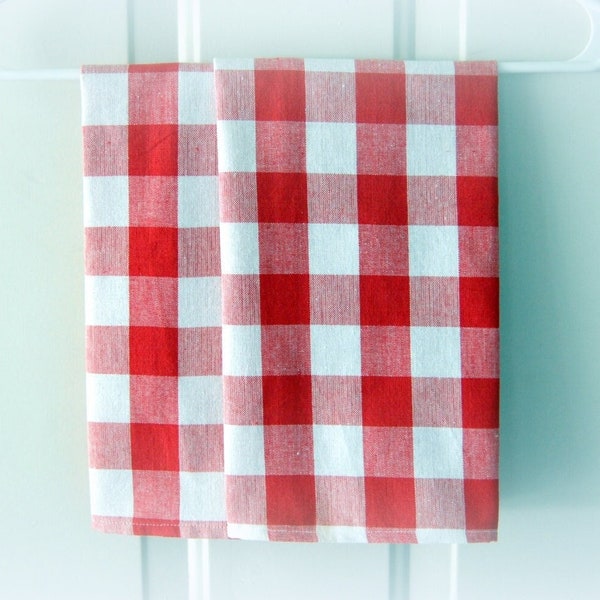Buffalo Check Towels / French Country Kitchen / Red Check / Cabin Decor / Rustic Decor / Red White Kitchen / Tartan Tea Towels