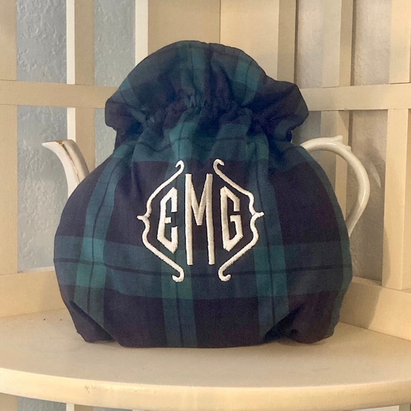 Monogrammable Tea Cozy / Plaid Gift / Tartan Gift / Tea Pot Cover / Scottish Gift / Black Watch / Plaid Tea / Dowager Countess / English Tea