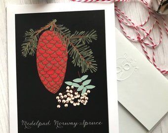 Winter Card, Christmas card, Botanical Christmas, Pine tree card, Scandinavian card, pinecone card, minimal card, christmas card set