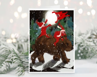 Bear and Moon with Gnomes Christmas card