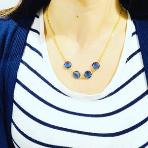 Blue Crystals Necklace - Woman Crystals Necklace - Gift For Her- Gold And Blue Crystals Necklace