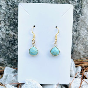 14ct Gold Turquoise Teardrop Earrings - Blue Turquoise Earrings - 14ct Gold Earrings - Minimalist Earrings