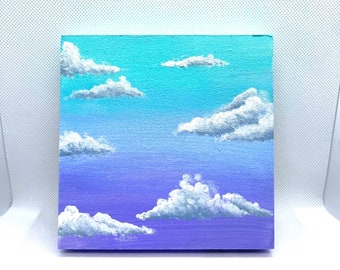 Wolken Mini Leinwand Gemälde - Wolken Malerei - Himmel Malerei - Mini Art - Handgemalte 5x5 Leinwand