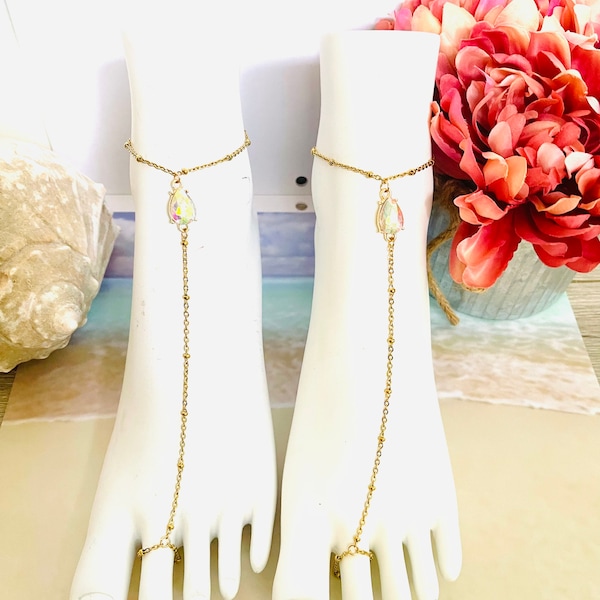 Barefoot Sandal - Beach Wedding Foot Jewelry - Gold Anklet - Wedding Jewelry - Gold Body Jewelry- Sexy Foot Jewelry