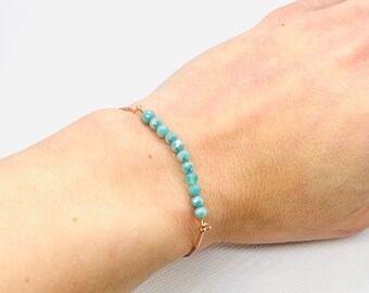 Minimalist Rose Gold Bracelet: Dainty Blue Crystal Beaded Bracelet
