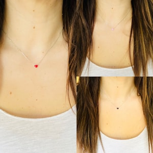 Collar de corazón de plata de ley 925 - Collar de plata de ley con dije de corazón - Collar de San Valentín - Collar de corazón rojo - Collar de corazón rosa